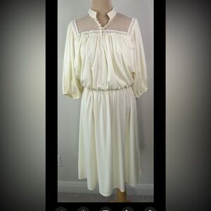 Vintage Victorian Lace Ivory Bridal Blouson High Neck Sheer Toga Roman Dress S M